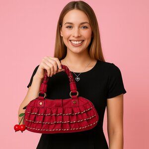 Rare Betsey Johnson “ Betseyville” Red shoulder handBag with Gold Accents